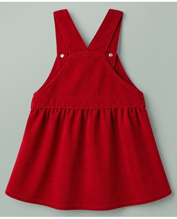 Babyhug Woven Half Sleeves Floral Printed & Embroidered Frock With Inner Tee - Red