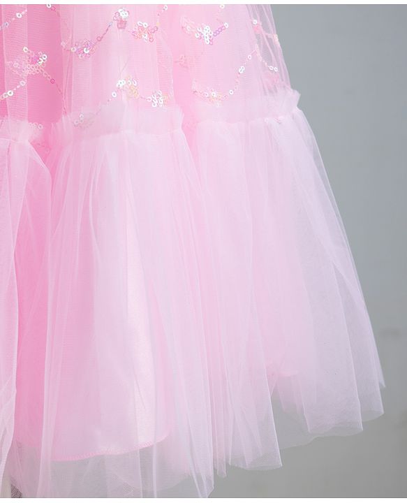 Pine Kids Mesh Woven Sleeveless Party Dress With Sequin Detailing & Floral Applique - Light Pink