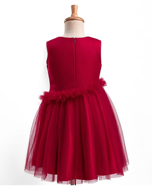 Pine Kids Mesh Woven Sleeveless Party Dress With Sequin Detailing - Dark Pink