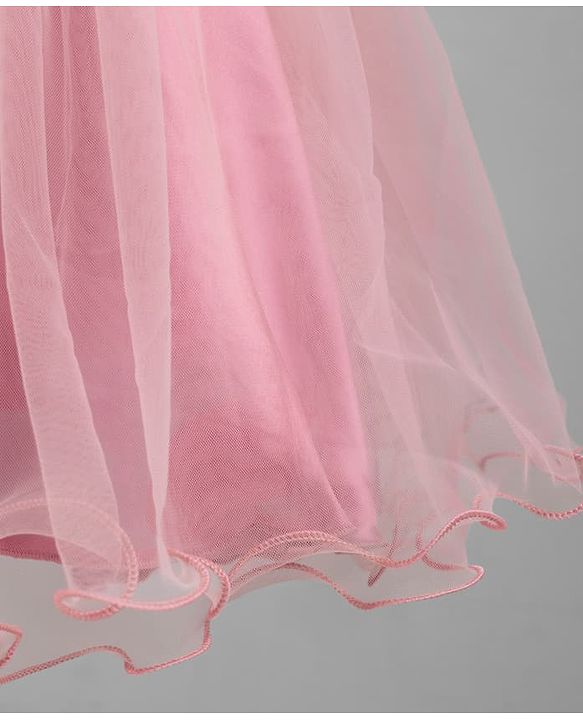 Pine Kids Mesh Woven Sleeveless Party Dress With Floral Applique & Embroidery - Pink & White