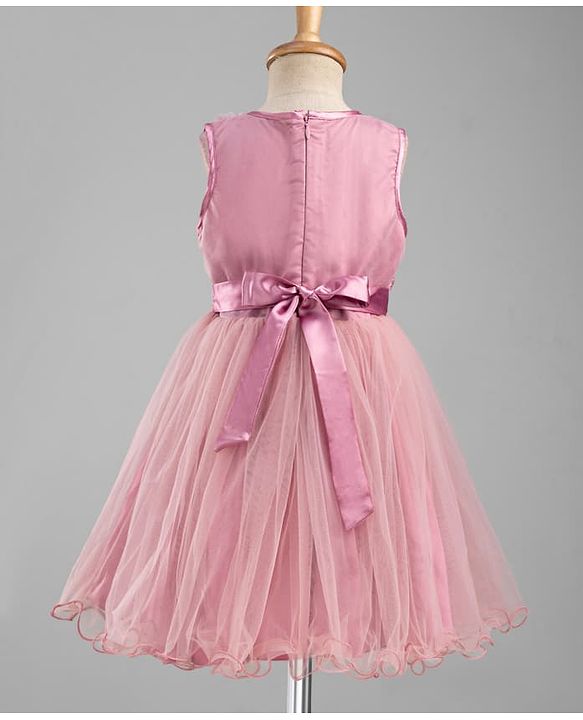Pine Kids Mesh Woven Sleeveless Party Dress With Floral Applique & Embroidery - Pink & White