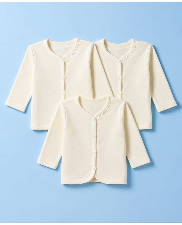 Babyhug 100% Cotton Knit Full Sleeves Front Open Jhablas Pack of 3 - White