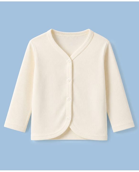 Babyhug 100% Cotton Rib Knit Full Sleeves Solid Colour Jhablas Pack of 3 - Cream