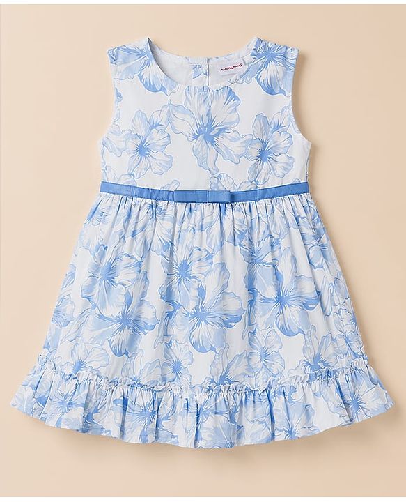 Babyhug Cotton Woven One Piece Dress Sleeveless Floral Print White 18-24 Months