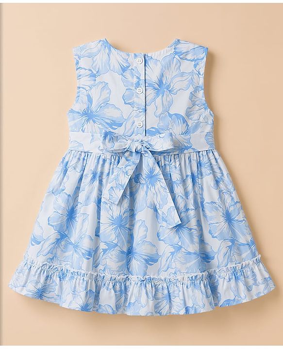 Babyhug Cotton Woven One Piece Dress Sleeveless Floral Print White 18-24 Months