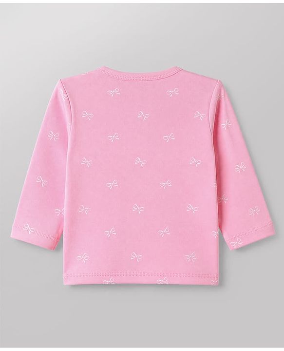 Babyhug 100% Cotton Interlock Knit Front Open Jhablas With Heart & Bow Print pack of 3 - Pink Peach White