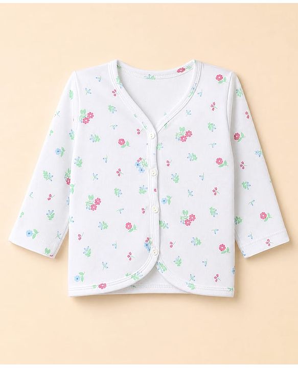 Babyhug 100% Cotton Interlock Knit Front Open Striped Jhablas With Floral & Polka Dot Print Pack of 3 - Light Blue, White & Pink