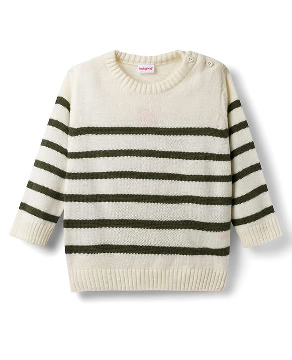 Babyhug Sweater Knit Full Sleeves Striped Sweater Set -White