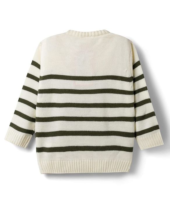 Babyhug Sweater Knit Full Sleeves Striped Sweater Set -White