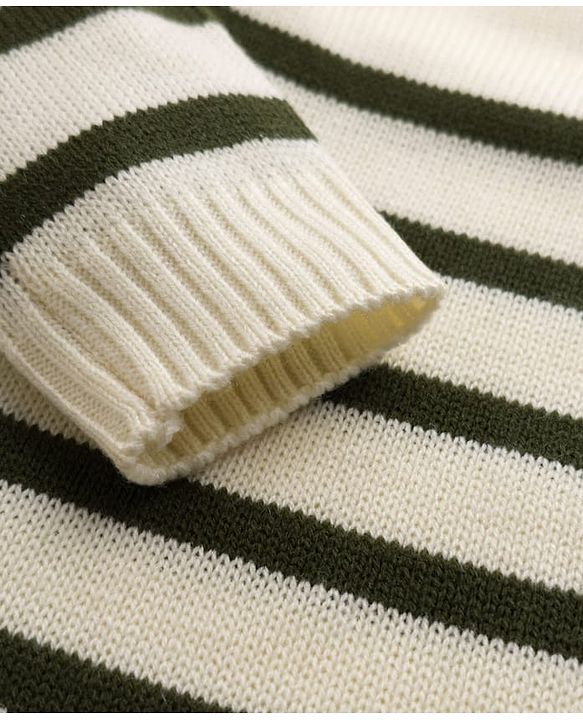 Babyhug Sweater Knit Full Sleeves Striped Sweater Set -White