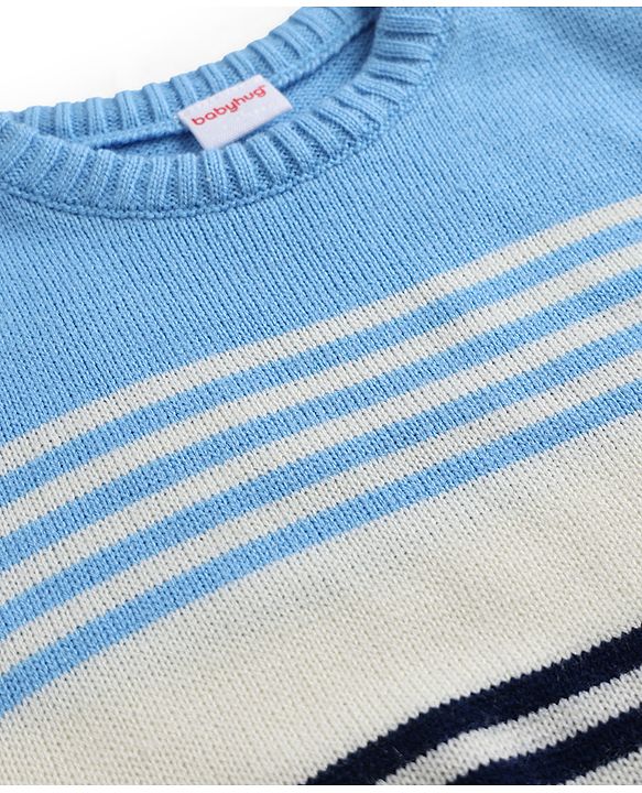 Babyhug Sweater Knit Full Sleeves Sweater Set with Stripes - Blue