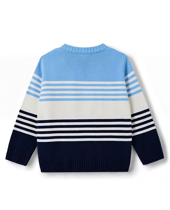 Babyhug Sweater Knit Full Sleeves Sweater Set with Stripes - Blue