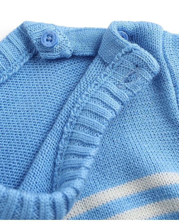 Babyhug Sweater Knit Full Sleeves Sweater Set with Stripes - Blue