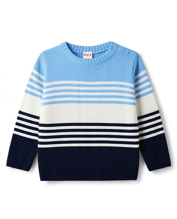 Babyhug Sweater Knit Full Sleeves Sweater Set with Stripes - Blue