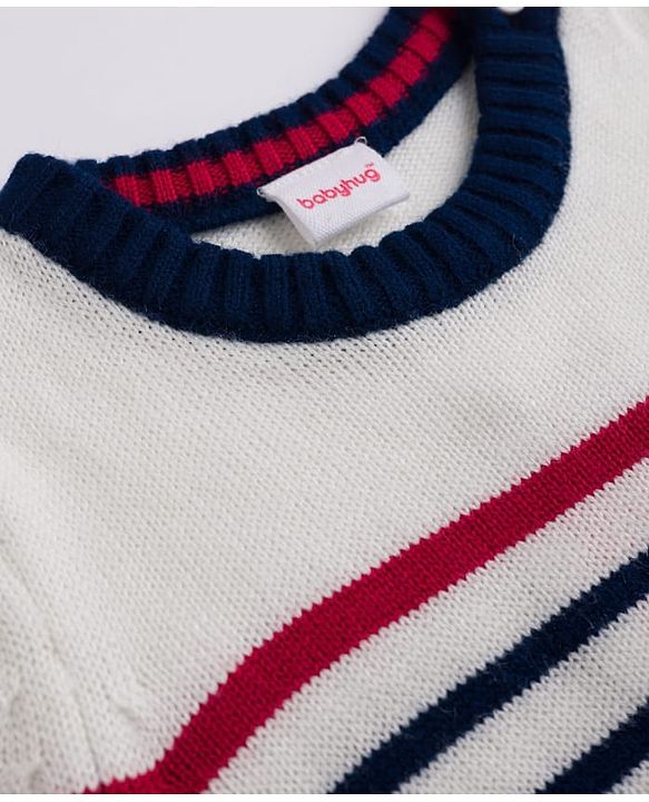 Babyhug Sweater Knit Full Sleeves Striped Sweater Set - White