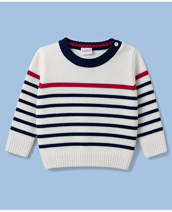 Babyhug Sweater Knit Full Sleeves Striped Sweater Set - White