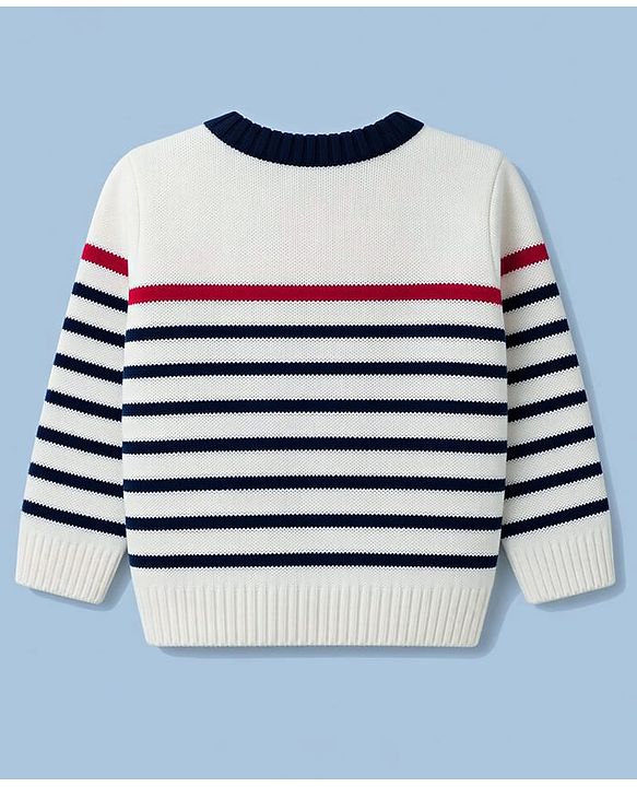 Babyhug Sweater Knit Full Sleeves Striped Sweater Set - White