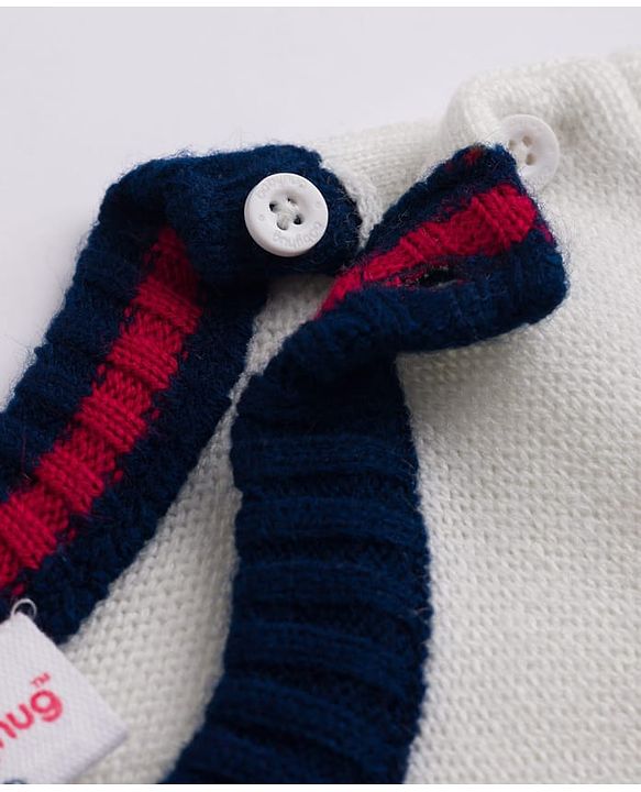 Babyhug Sweater Knit Full Sleeves Striped Sweater Set - White