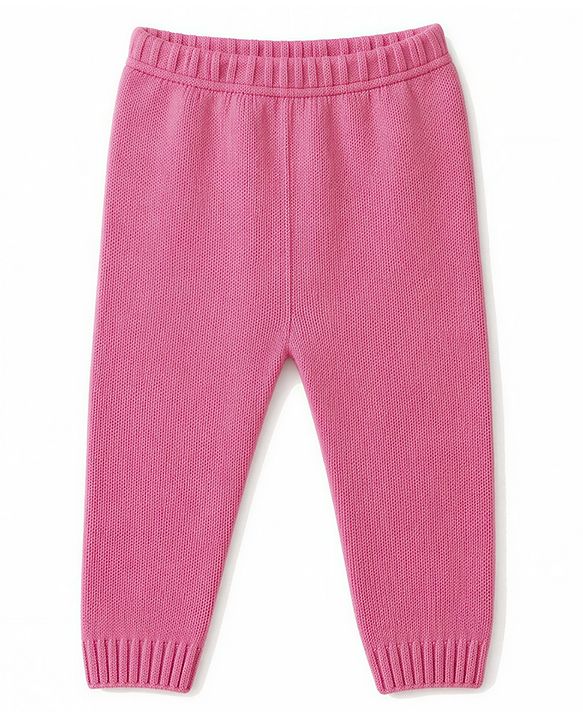 Babyhug Knit Full Sleeves Solid Colour Sweater Set with Cable Knit Design- Pink