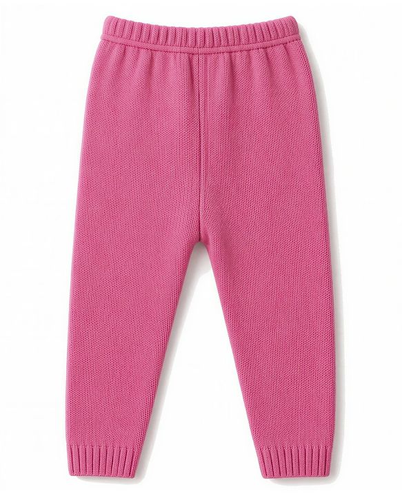 Babyhug Knit Full Sleeves Solid Colour Sweater Set with Cable Knit Design- Pink