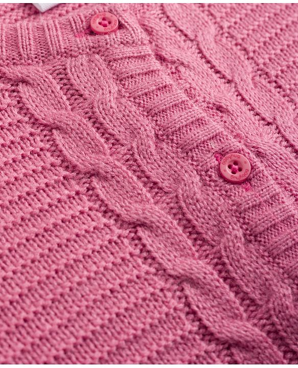 Babyhug Knit Full Sleeves Solid Colour Sweater Set with Cable Knit Design- Pink