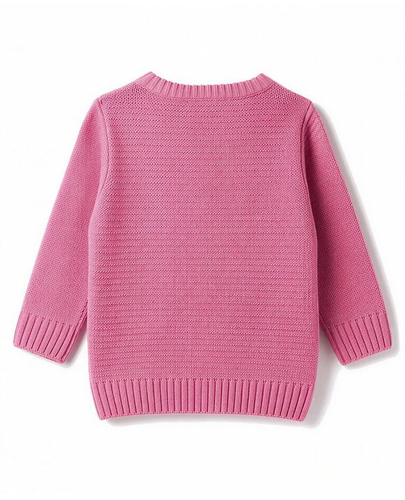 Babyhug Knit Full Sleeves Solid Colour Sweater Set with Cable Knit Design- Pink