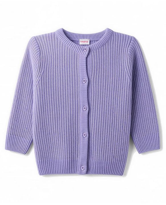 Babyhug Knit Full Sleeves Solid Colour Sweater Set - Lilac