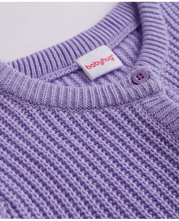 Babyhug Knit Full Sleeves Solid Colour Sweater Set - Lilac