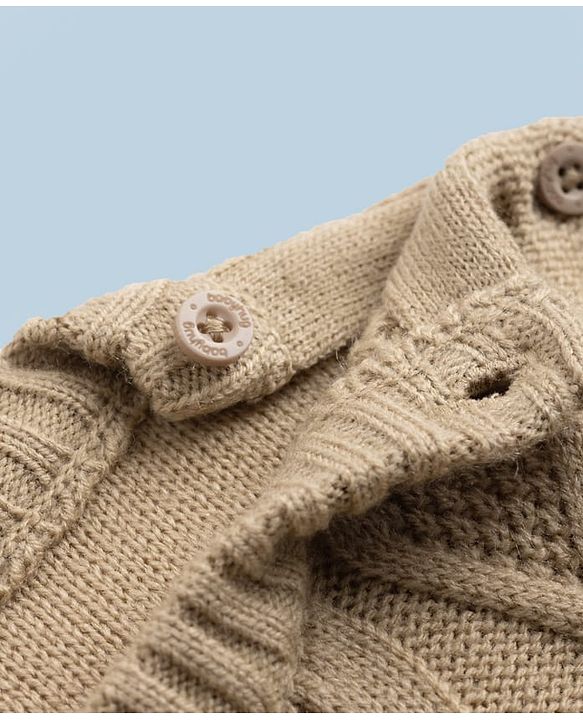 Babyhug Knit Full Sleeves Sweater Set With Cable Knit - Beige