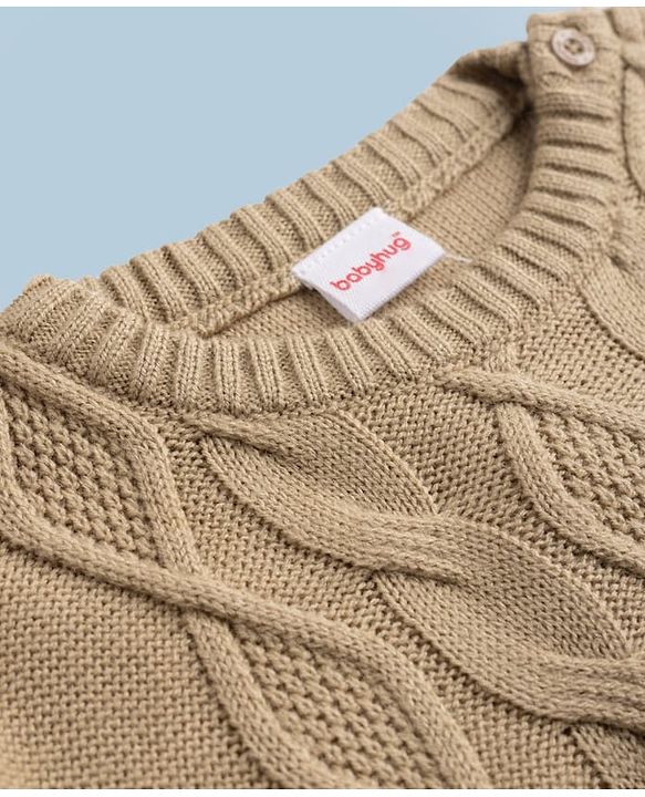 Babyhug Knit Full Sleeves Sweater Set With Cable Knit - Beige