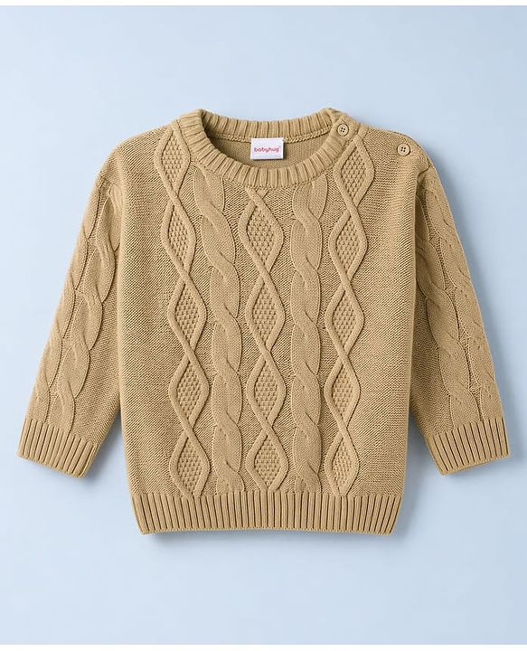 Babyhug Knit Full Sleeves Sweater Set With Cable Knit - Beige