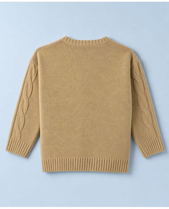 Babyhug Knit Full Sleeves Sweater Set With Cable Knit - Beige