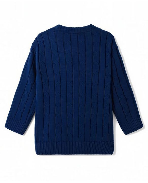 Babyhug Knit Full Sleeves Sweater Set With Cable Knit - Navy Blue