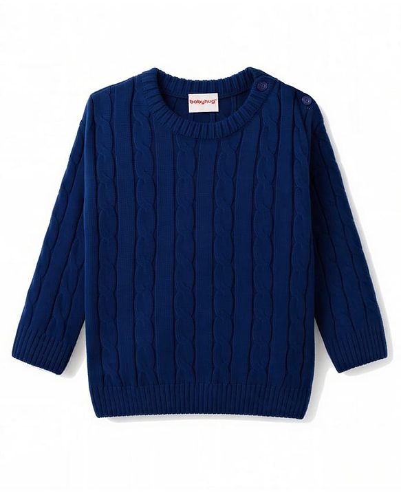 Babyhug Knit Full Sleeves Sweater Set With Cable Knit - Navy Blue