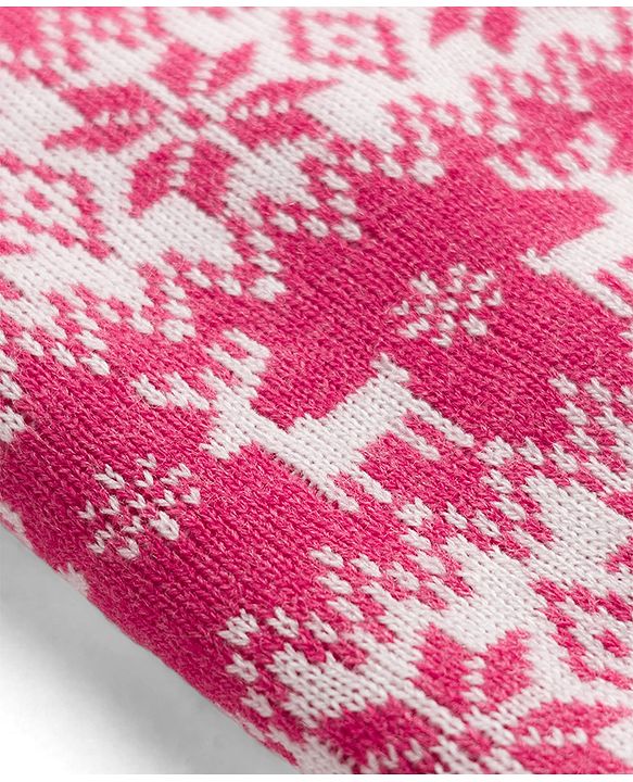 Babyhug Knit Full Sleeves Floral & Deer Designed Sweater Set -Pink