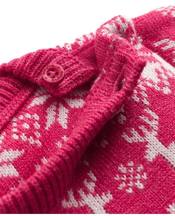 Babyhug Knit Full Sleeves Floral & Deer Designed Sweater Set -Pink