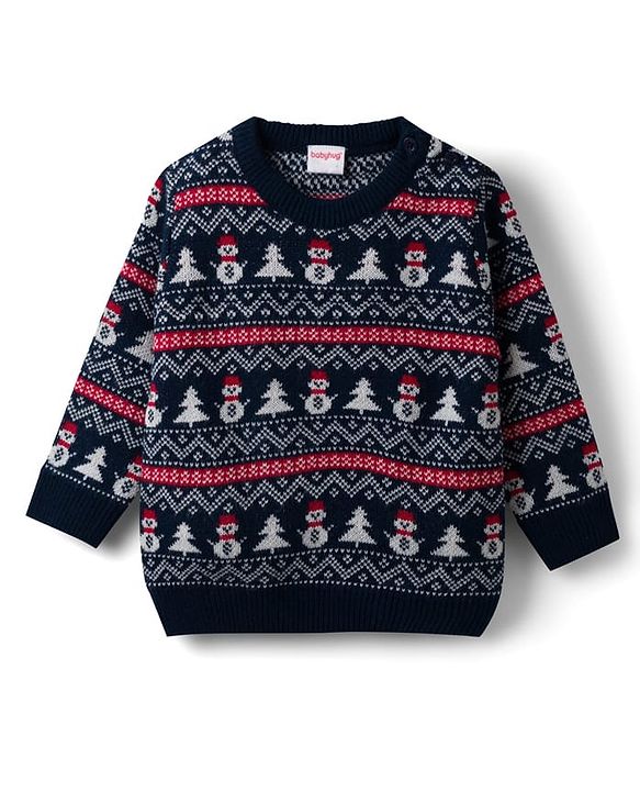 Babyhug Knit Full Sleeves Snow Man Designed Sweater Set -Navy