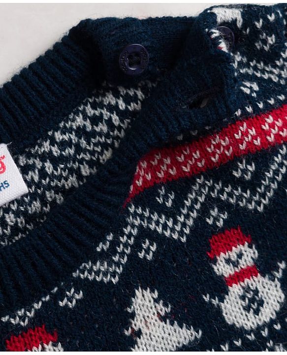 Babyhug Knit Full Sleeves Snow Man Designed Sweater Set -Navy