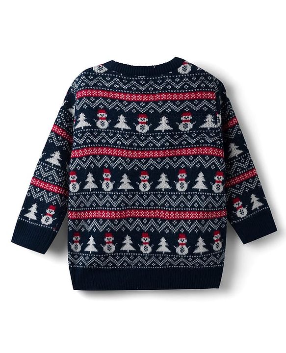 Babyhug Knit Full Sleeves Snow Man Designed Sweater Set -Navy