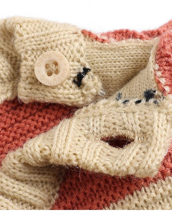 Babyhug Knit Full Sleeves Striped Sweater Set - Rust Orange