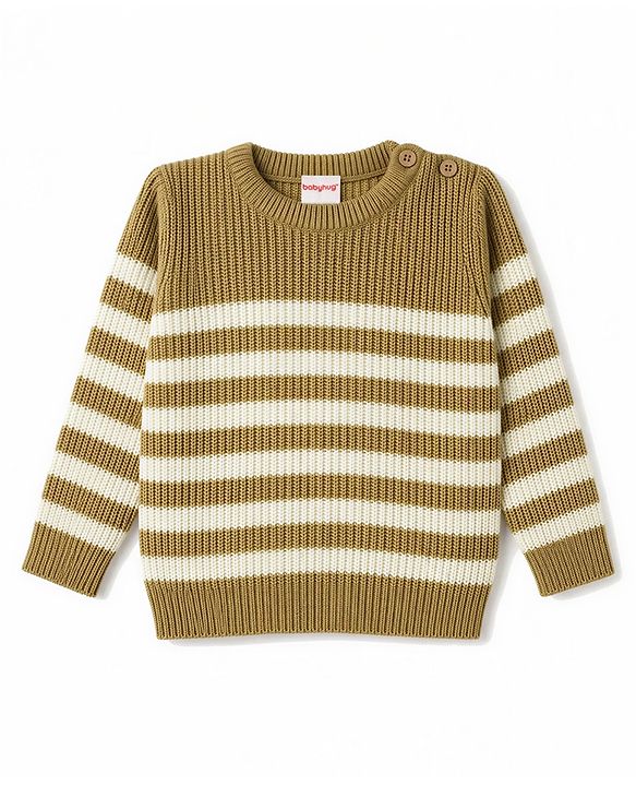 Babyhug  Female Knit Full Sleeves Sweater Set with Striped Design - White