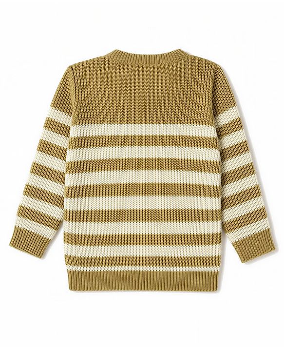 Babyhug  Female Knit Full Sleeves Sweater Set with Striped Design - White