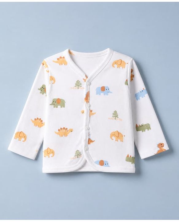 Babyhug 100% Cotton Interlock Knit Full Sleeves Jhablas With Animal Print Pack of 3 - White Olive Green & Orange