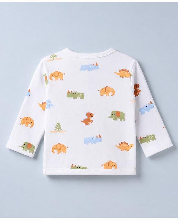 Babyhug 100% Cotton Interlock Knit Full Sleeves Jhablas With Animal Print Pack of 3 - White Olive Green & Orange