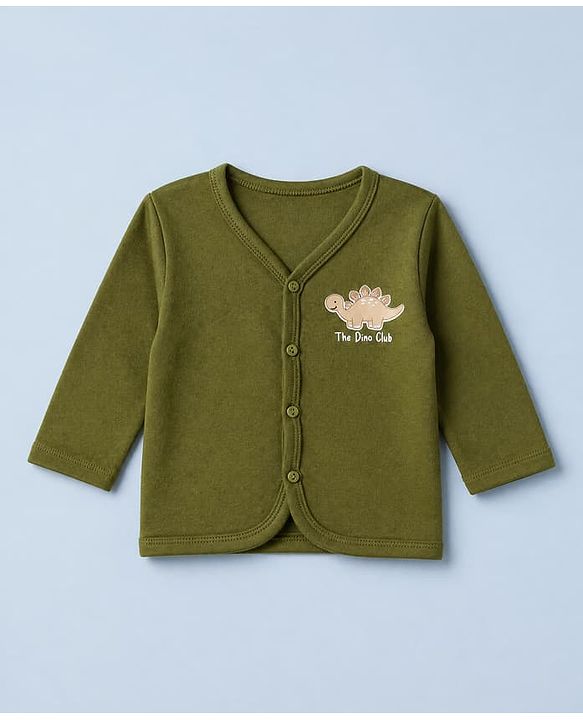 Babyhug 100% Cotton Interlock Knit Full Sleeves Jhablas With Animal Print Pack of 3 - White Olive Green & Orange