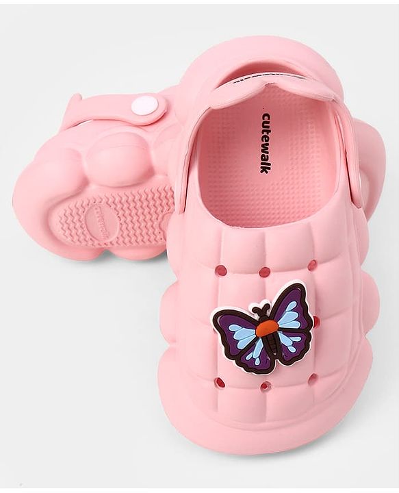 Cute Walk by Babyhug Back Strap Closure Clogs With Butterfly Applique in Pink