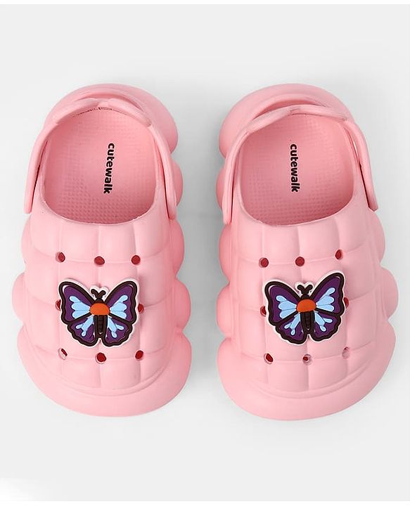Cute Walk by Babyhug Back Strap Closure Clogs With Butterfly Applique in Pink