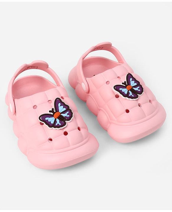 Cute Walk by Babyhug Back Strap Closure Clogs With Butterfly Applique in Pink