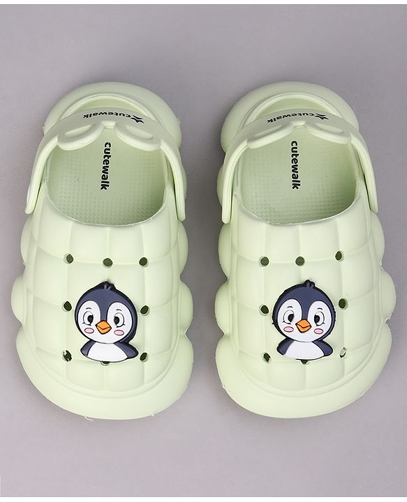Cute Walk by Babyhug Clogs with Backstrap & Penguin Applique - Green