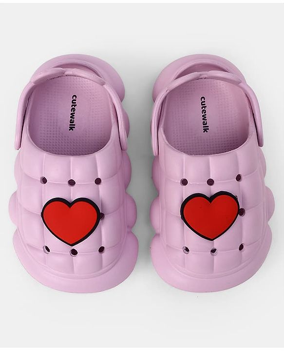 Cute Walk by Babyhug Back Strap Closure Clogs With Heart Applique in Purple